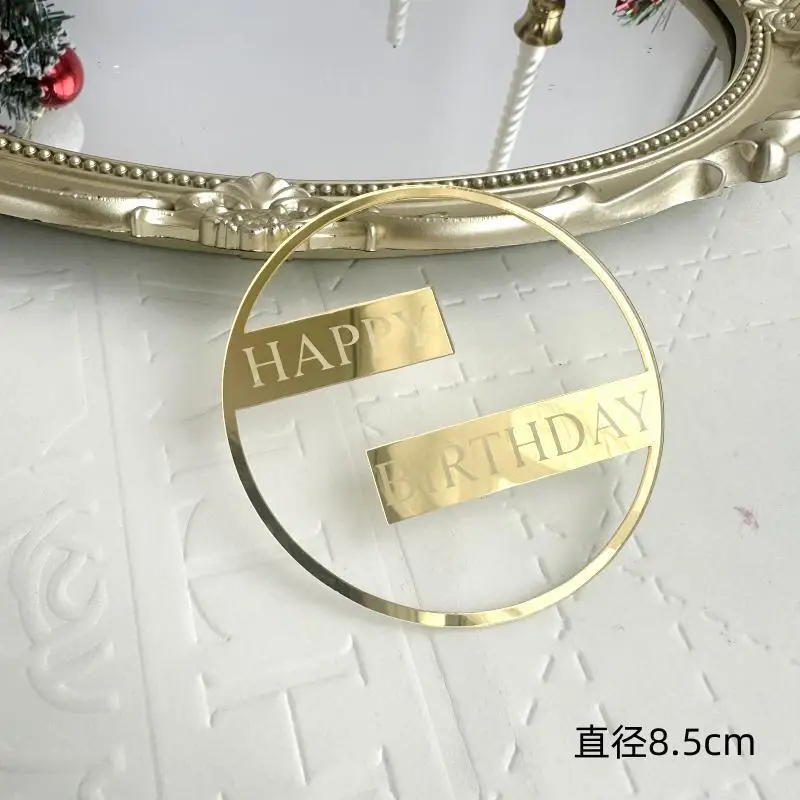 Flank Round Happy Birthday Cake Toppers Rose Gold Top Grade Acrylic Kids Birthday Party Cake Topper Baby Shower Gift Decoration