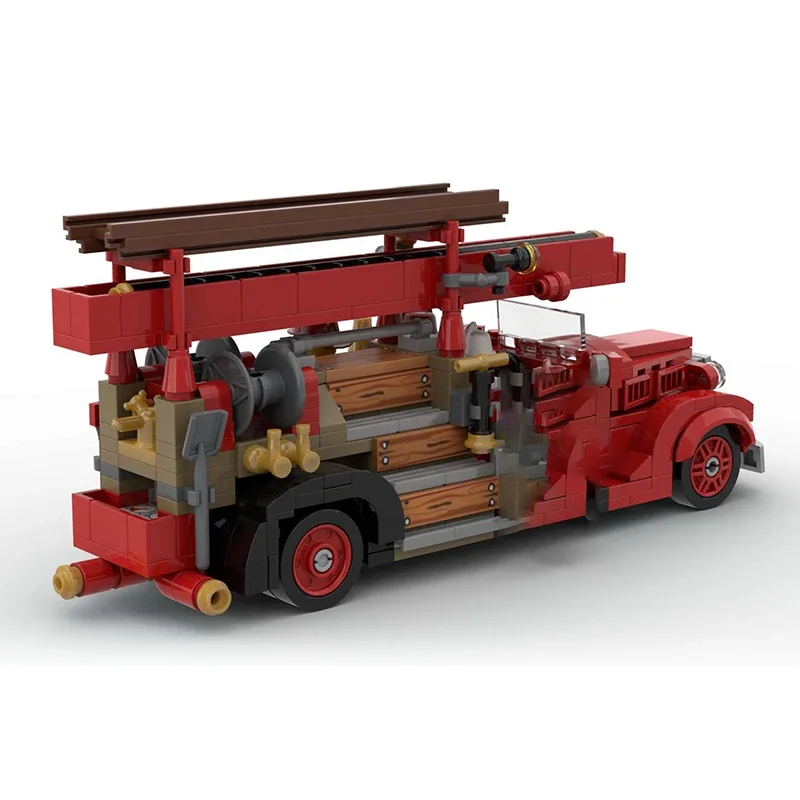 Moc Building Blocks Car Model 1937 Old Car Fire Engine V8-85 Technical Bricks DIY Assembly Famous Toys For Childr Holiday Gifts