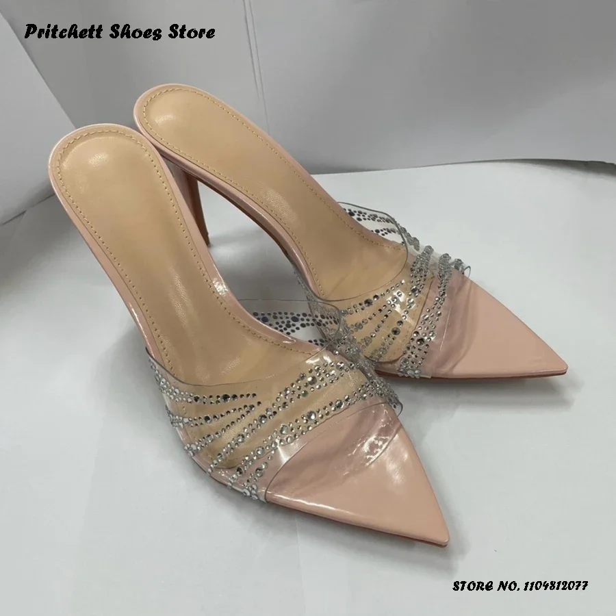 

Женские сабо из ТПУ с украшением из кристаллов, туфли-лодочки с острым открытым носком на тонком высоком каблуке, летние модные уличные современные тапочки