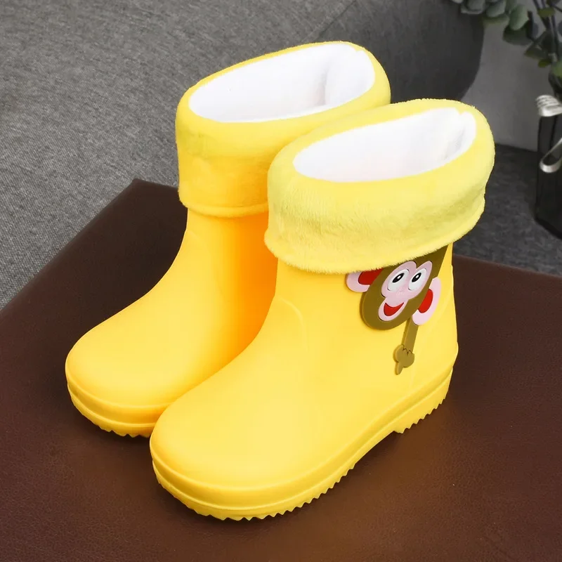 Kinder Regens chuhe niedlichen Cartoon Jungen Mädchen weiche rutsch feste Gummistiefel Plüsch warme Kinder Regens chuhe PVC wasserdichte Wassers tiefel