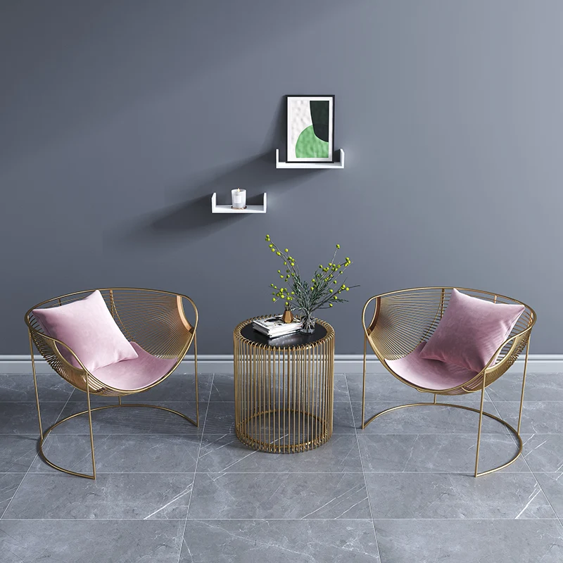 

#q forModern Wire Accent Chair Velvet Cushion Leisure Lounge Chair Creative Artistic Single Sofa for Living Room Bedroom*