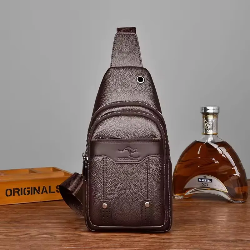 Kangaroo Luxury Brand Man Chest Bag Leather Crossbody Bag For Men Travel Sling Bag Black Brown Messenger Shoulder Bag Male