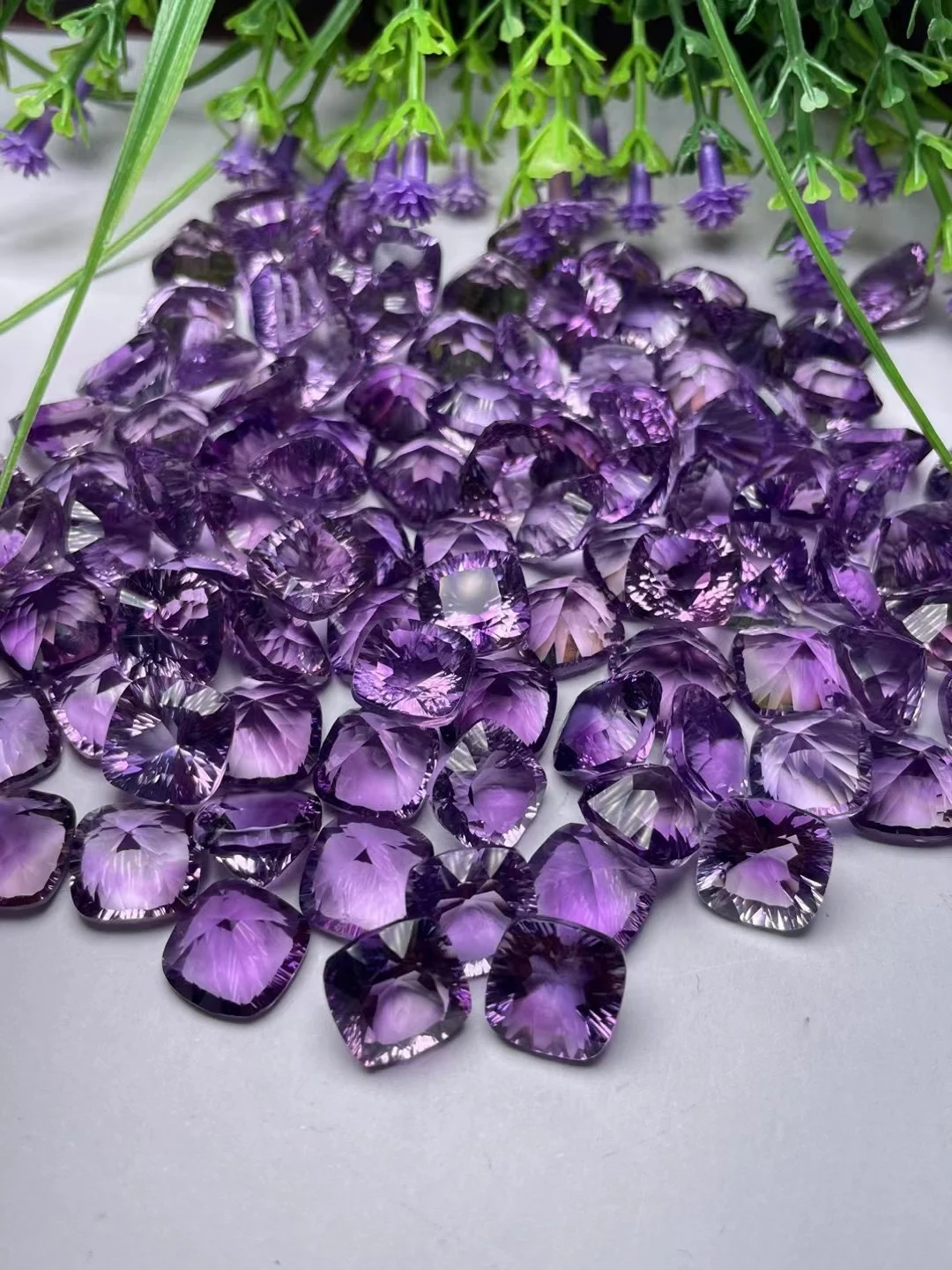 Wholesale 2pcs Genuine Amethyst Bead 12mm Cushion Millennium Cutting Semi-Precious Gemstone Cabochon Ring Face