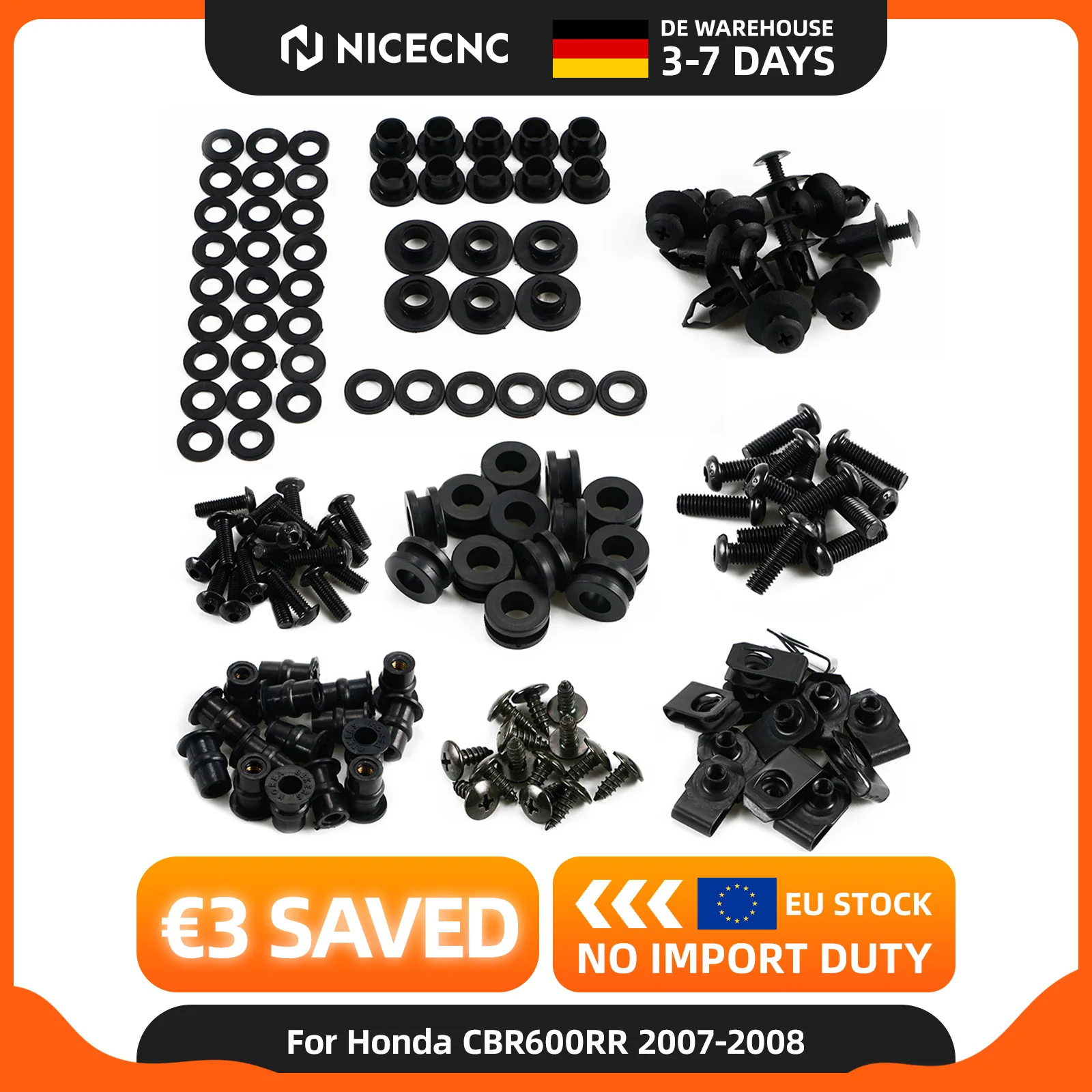 Kit de vis de carénage pour moto Honda CBR600RR 2007-2008, ensemble complet de vis CBR 600RR CBR600 RR CBR 600 RR 2007 2008