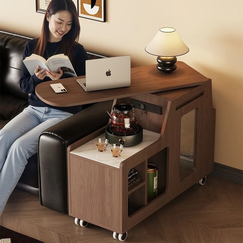 

Medieval style rotating side table sofa movable coffee table bedside side cabinet living room storage household small