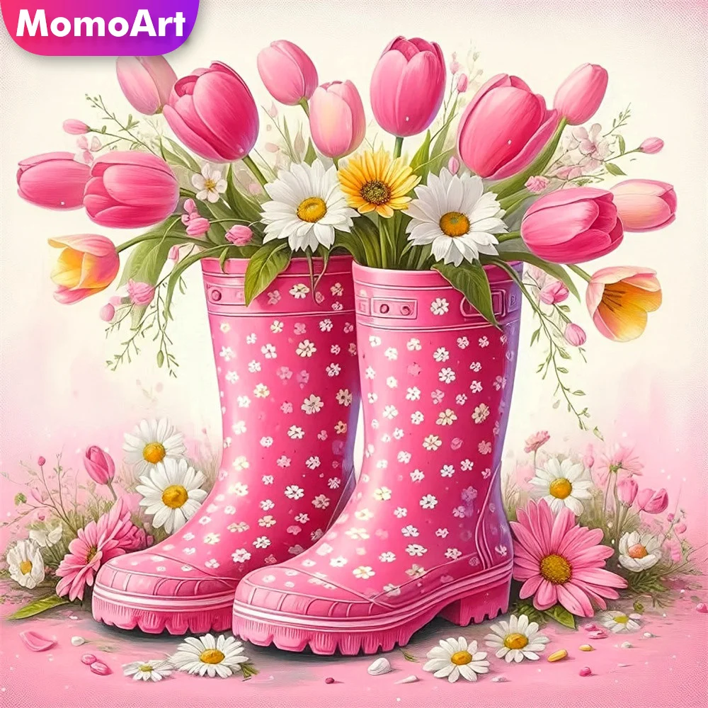 Momoart Diamant-Mosaik-Stiefel Landschaftsgemälde Acryl-Bastelbedarf Vollquadratische Stickerei Gänseblümchen Wohnzimmer-Kunsthandwerk