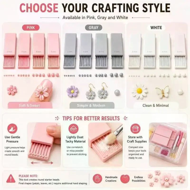4Pcs Clay Glue Ball Making Tool, Nail Art Bead Roller For 3D Gel Flowers | Polymer Clay 2-5mm Ball Shaping Roller Tool