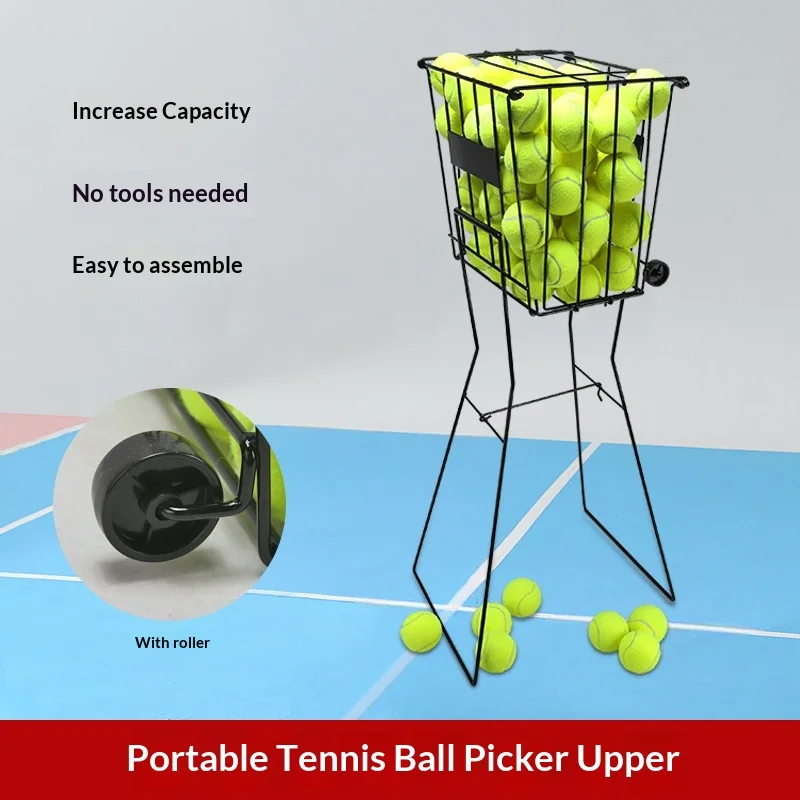 Portable Iron Tennis Ball Picker with Wheels, Push-Down Mechanism, 169 Balls Capacity