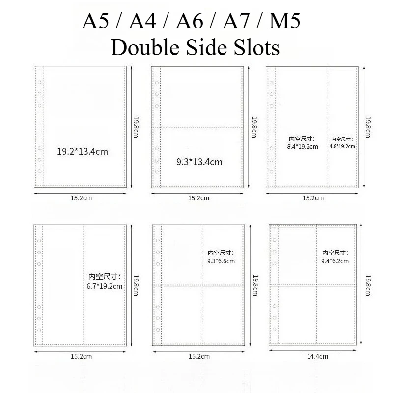 10pcs Double Sided Pocket Sheets for A5 /M5/ A4 Binder Refills Pages Clear Sleeve Acid Free-No Loose-leaf Ring Photocard Holder