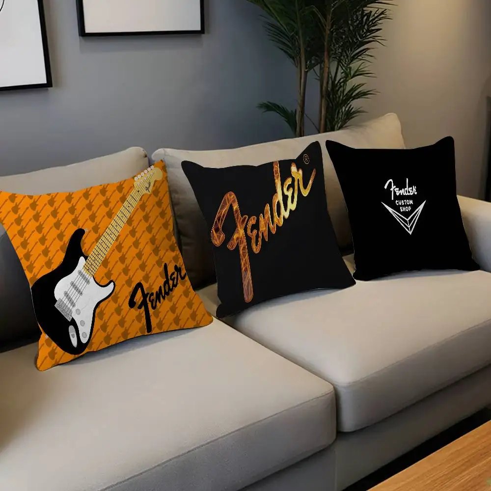 F-Fender Guitar Pillow Covers Cartoon Sofa Decorative Home Double-sided Printing Short Plush Cute Cushion Cover