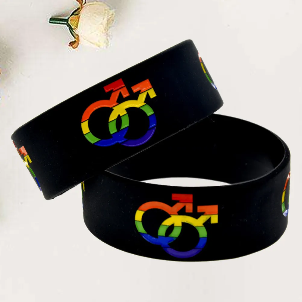 2Pcs Silicone Rainbow Pride Bracelet Wristband Silicone For Daily Wear Adult Gender Symbol Embossed Men Women Community