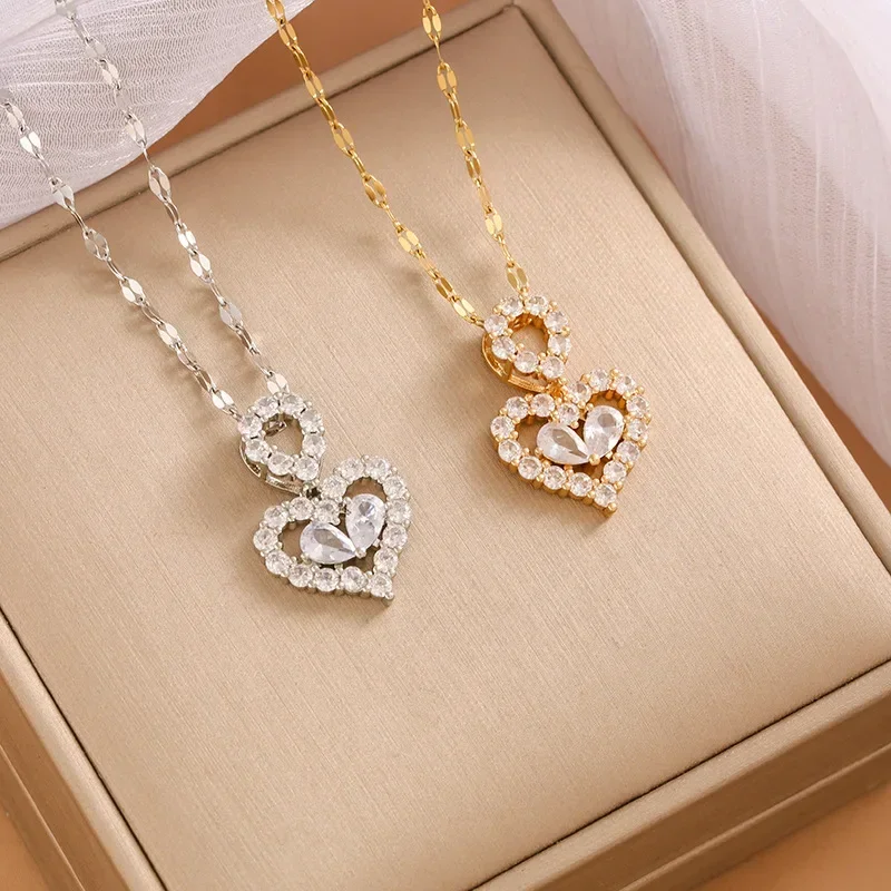 Concentric knot zircon pendant necklace female titanium steel diamond-encrusted collarbone chain