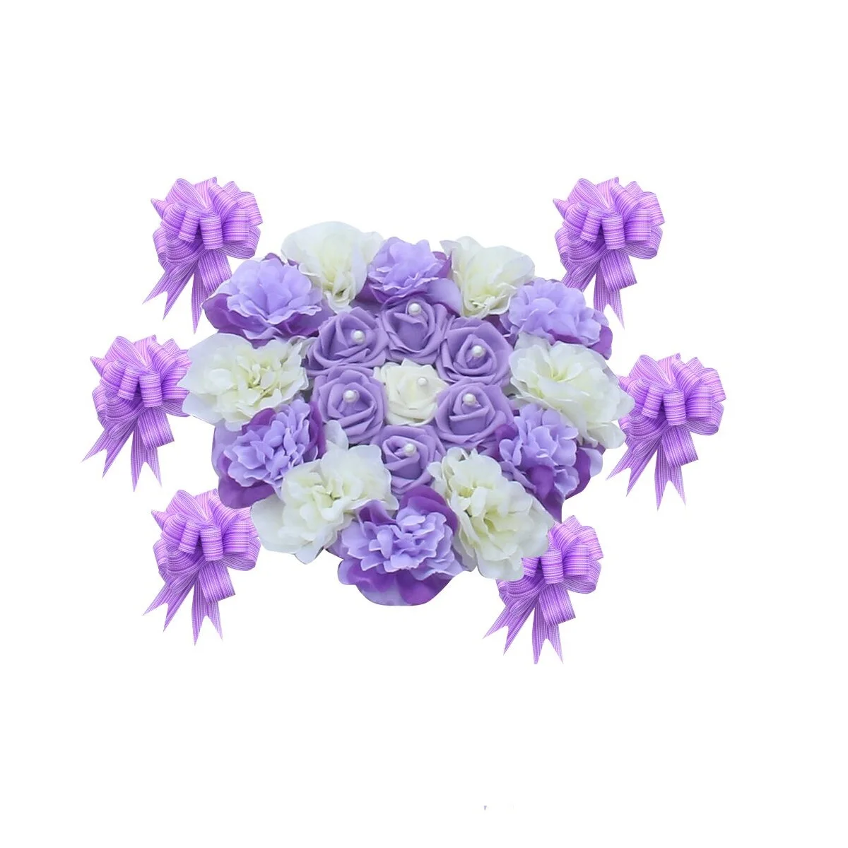 

6Pcs Wedding Car Decoration Heart Shaped Artificial Flowers Pull Flowers Purple Elegant Wedding Scene Home Party