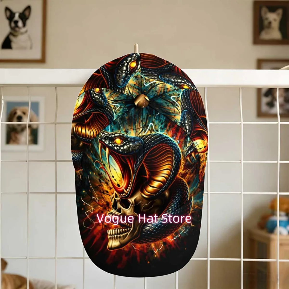 1pc 2D Flat Printing Fire Serpent Skull Baseball Cap Comfortable Lightweight Outdoor Sports Running Mother's Day Gift Driver Cap