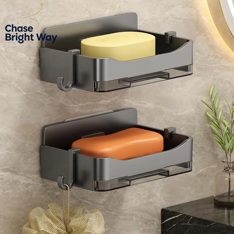 Self Adhesive Wall Mount Soap Holder No Drilling Drainable Plastic Soap Dish for Household Kitchen Bathroom