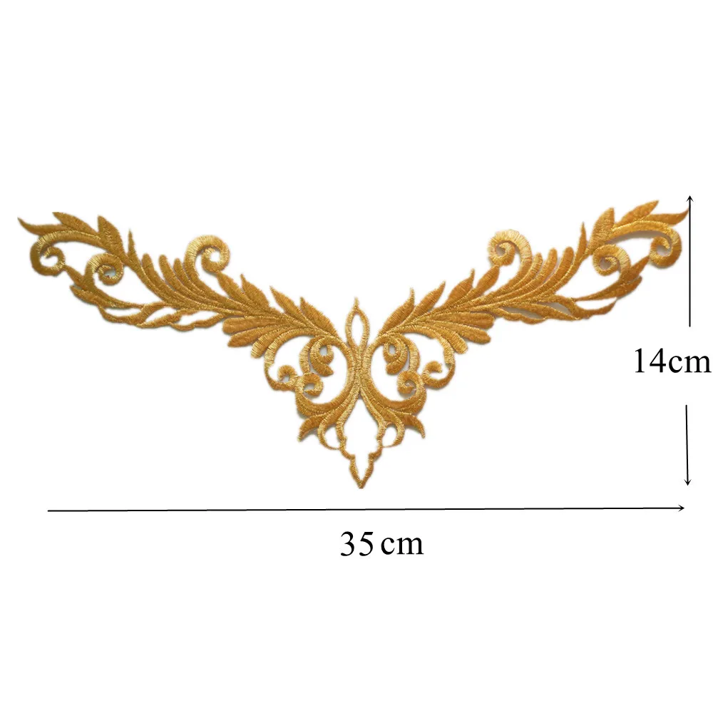 Gold Embroidery Baroque Grid Sequin Flower Applique Sew Iron Patch Wedding Gown Bridal Dress Clothes DIY Handwork Patches Crafts