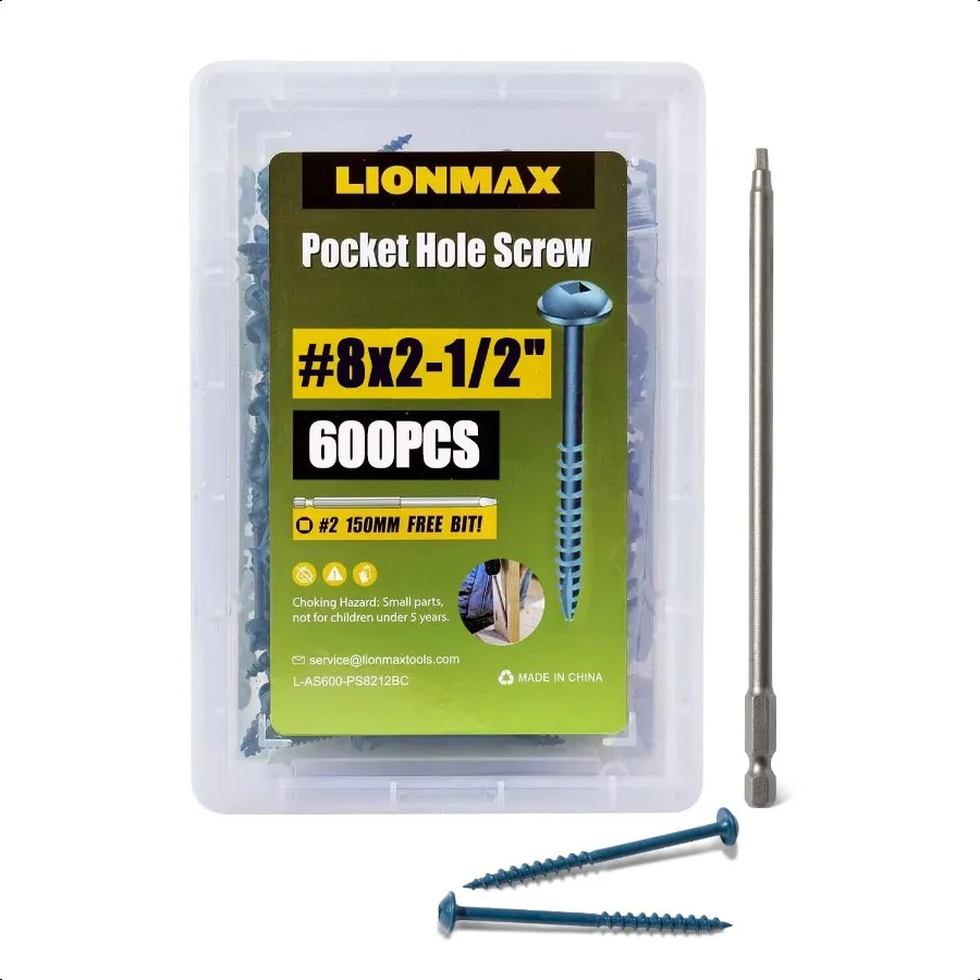 

Pocket Hole Screws 8 x 21 2 Exterior Pocket Screws 600PCS Blue Coated for Weather Resistant Coarse Thread Washer Head with Squa
