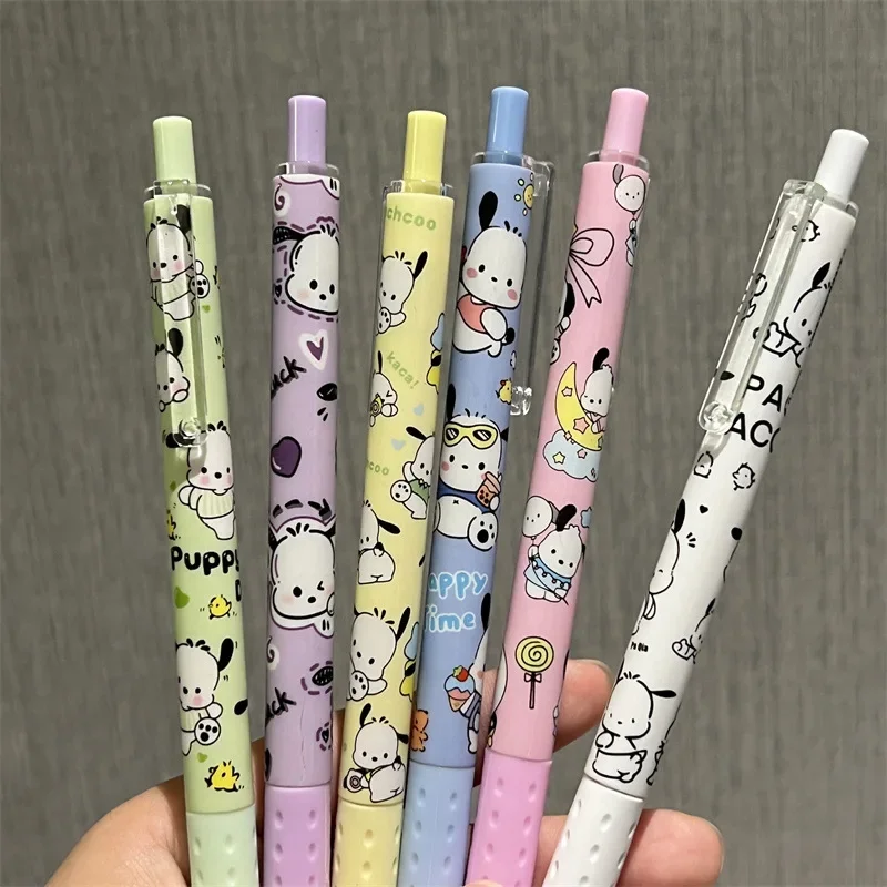 6Pcs Kawaii Sanrio Anime Hobby Pochacco Cute Gel Pen Cartoon Children's Black Writing Pen