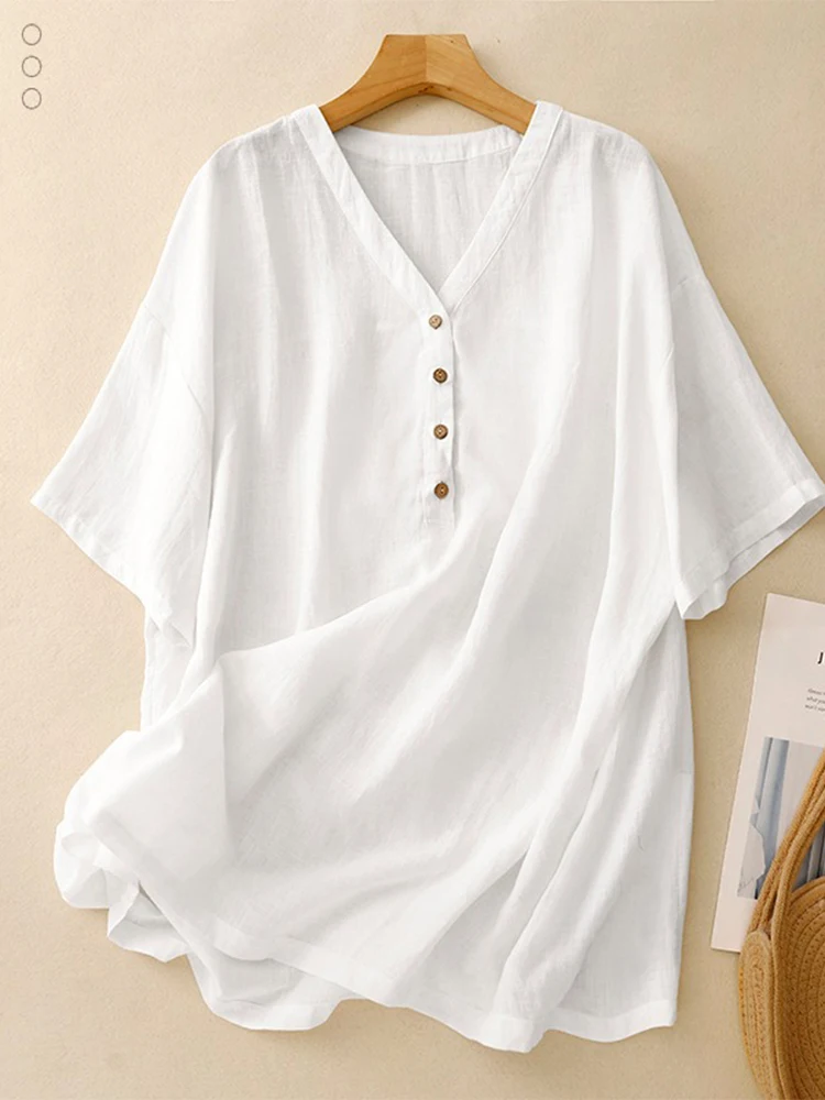 

Ice Silk Linen ort Sve T-irt Women Summer Loose plus Size Versatile Slimming Casual V-Ne Cotton Linen f Sve Top