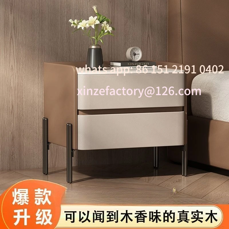 Customizable solid wood light luxury Italian bedside table simple modern bedroom home leather slate storage new bedside table
