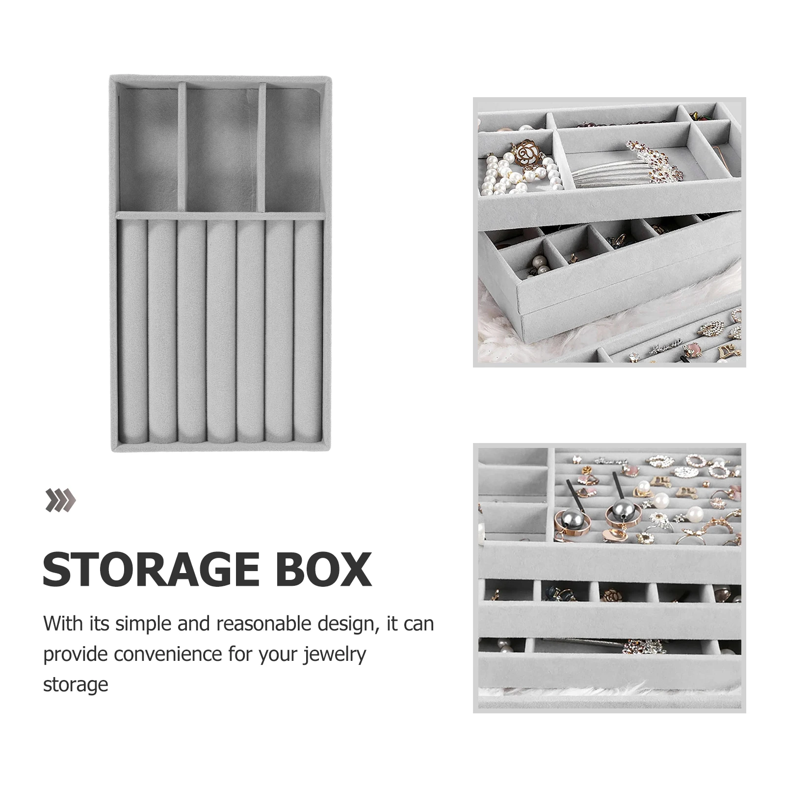 

6pcs Jewelry ganizer Tray Velvet Stacking Storage Drawers Grey 6 Compartment Earring Necklace Display Holder for Dresser