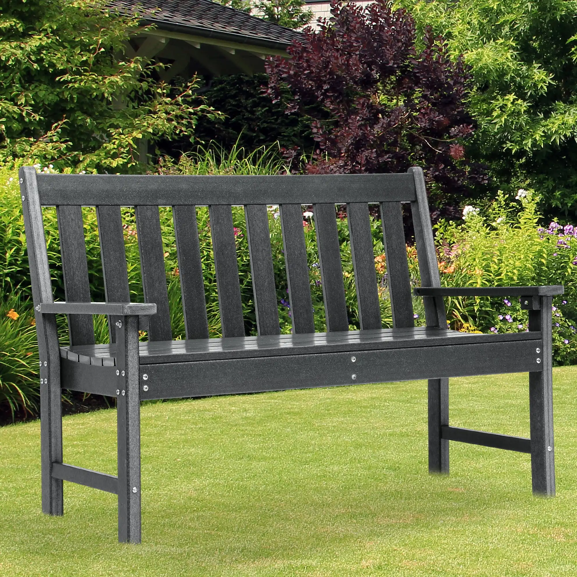 

All-Weather Garden Bench, Durable Gray Outdoor Seating for 2-3 Persons, Ideal for Park, Porch, Patio, and Backyard Use