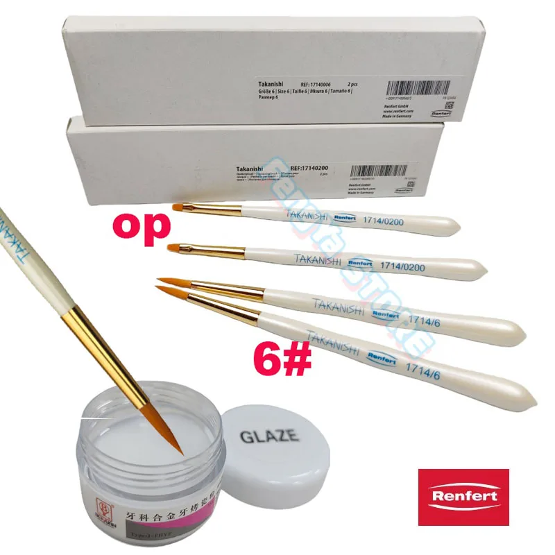  2Pcs/Box  Renfert Takanishi  Porcelain Brush Pen Dental Lab Ceramic Brush Premium Synthetic Hair  Size 6/8/OP