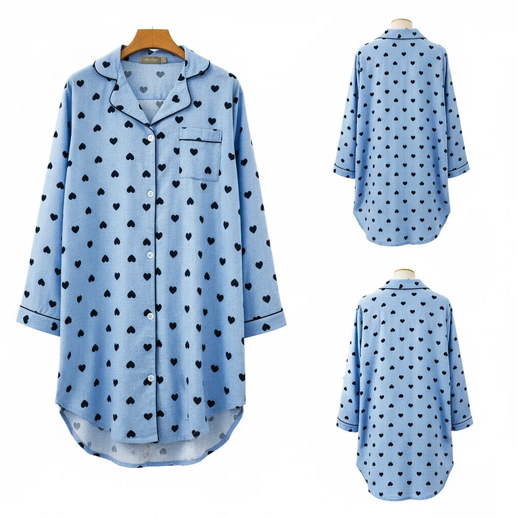 Nightgowns for Women 100% Cotton Soft Sleepshirts Blues Color Cartoon Fall Seasons nightgowns