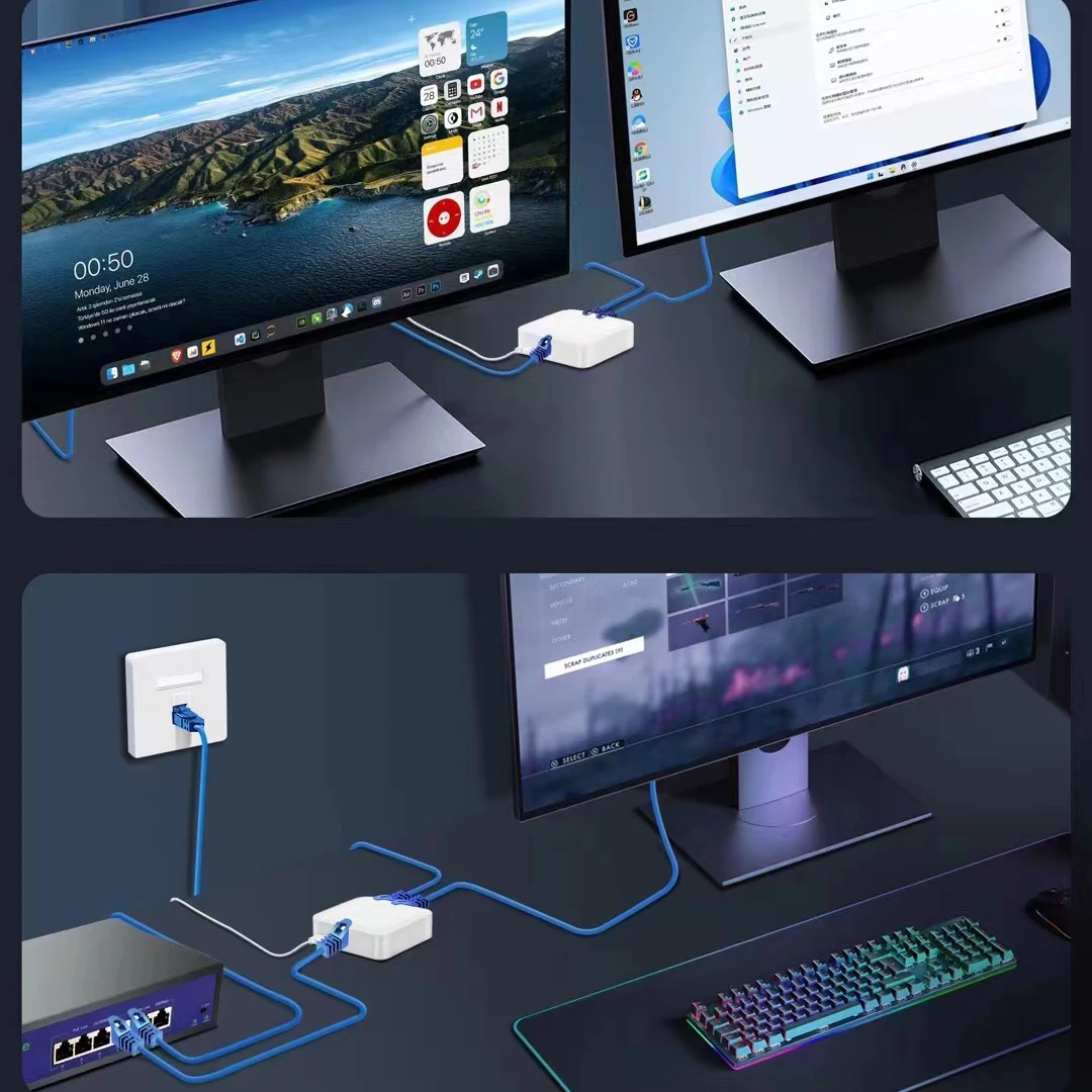 1000M Gigabit Network RJ45 Ethernet Converter 1 In 2/4 Out Splitter Adapter Cable Expander PC Laptop TV Box Router Converter