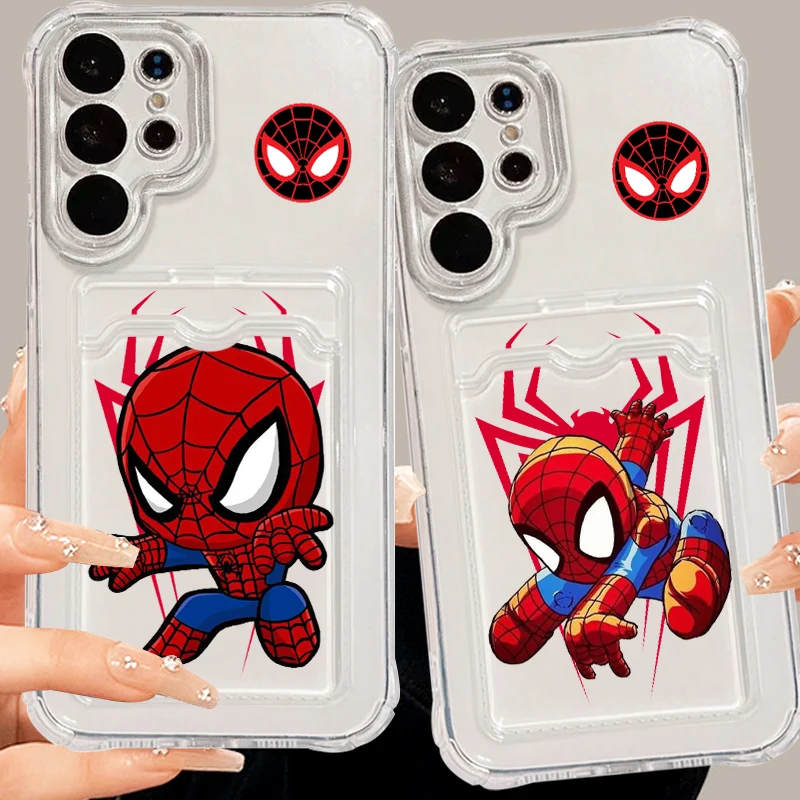 Marvel Spider-Man Cool For Samsung A73 A72 A54 A71 A52 A53 A32 A22 A14 A13 A23 5G Photo Card Bag Transparent Back Phone Case