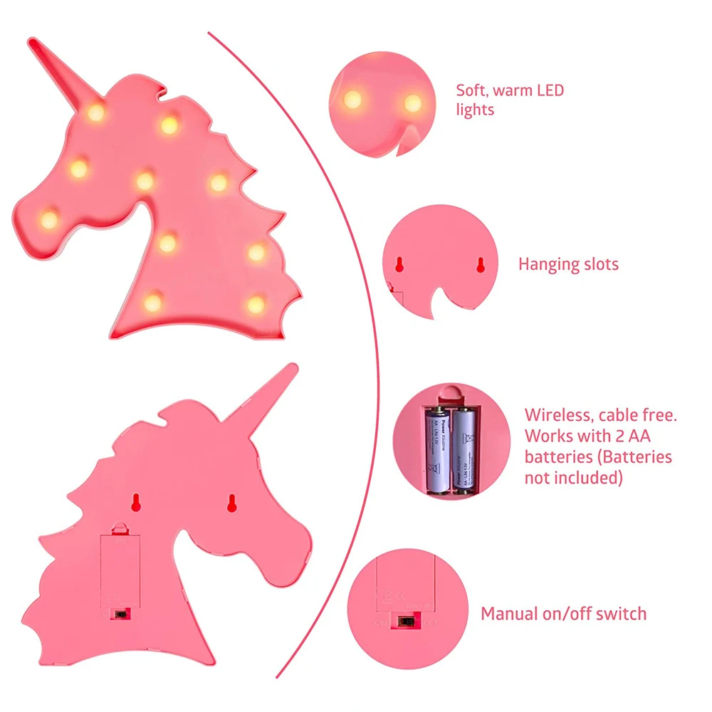 ตกแต่งผนังไฟ LED ยูนิคอร์นไฟฉายคาดศีรษะไฟกลางคืน LED รูปสัตว์ใช้แบตเตอรี่สำหรับเด็กเด็กผู้หญิงห้องนอนห้องนั่งเล่น