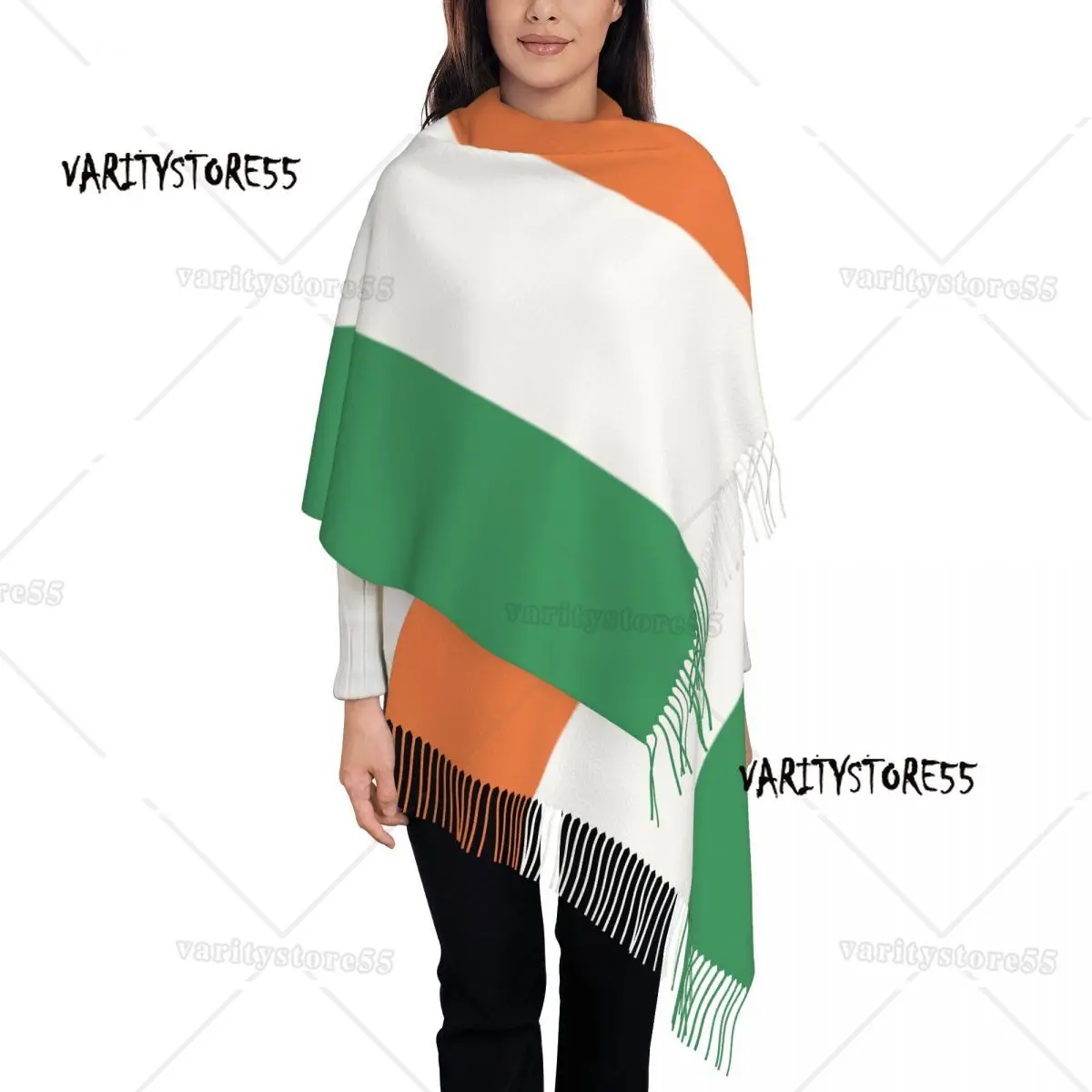 Chal de Pashmina con flecos para mujer, bufanda larga y grande con bandera de Irlanda