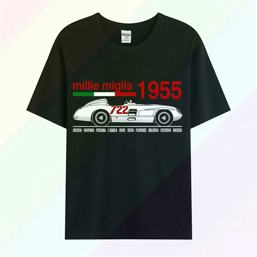 100% Baumwolle Klassische Motorsport Mille Miglia 1955 Rennen T-Shirt Sommer Stil T Hemd Nach aldult Teen unisex unisex