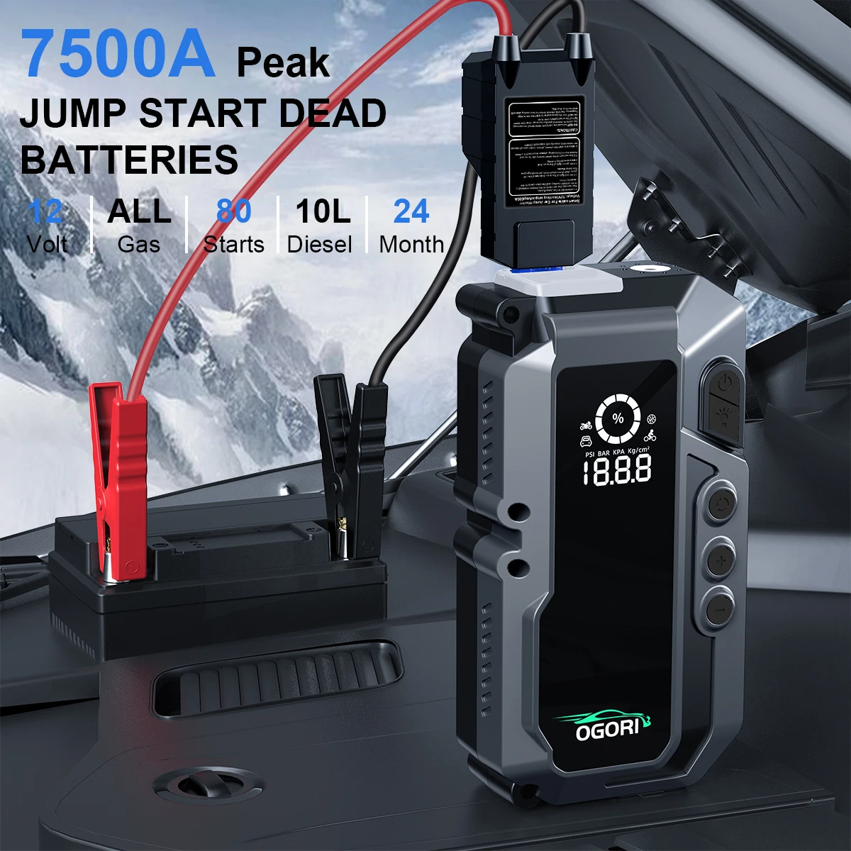 4 في 1 7500A سيارة الانتقال كاتب مع ضاغط الهواء حزمة الداعم 12 فولت قوة البنك QC 3.0 مع مصباح يدوي بدء حتى جميع الغاز #2