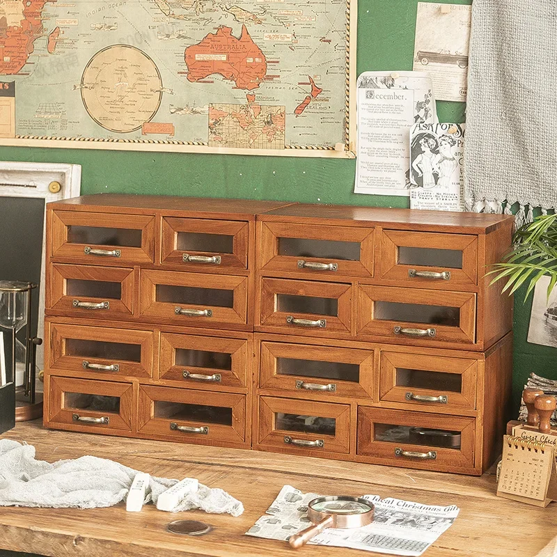 Retro High-grade Solid Wood Storage Cabinet Desktop Drawer Type Cosmetics Multi-layer Shelf Jewelry Box