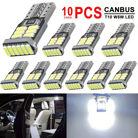 2/4/6/8/10 PCS T10 W5W LED Bulbs CANBUS Car Interior Dome Door Glove Box Trunk License Plate Lights 12V 4014-18SMD 6500K White