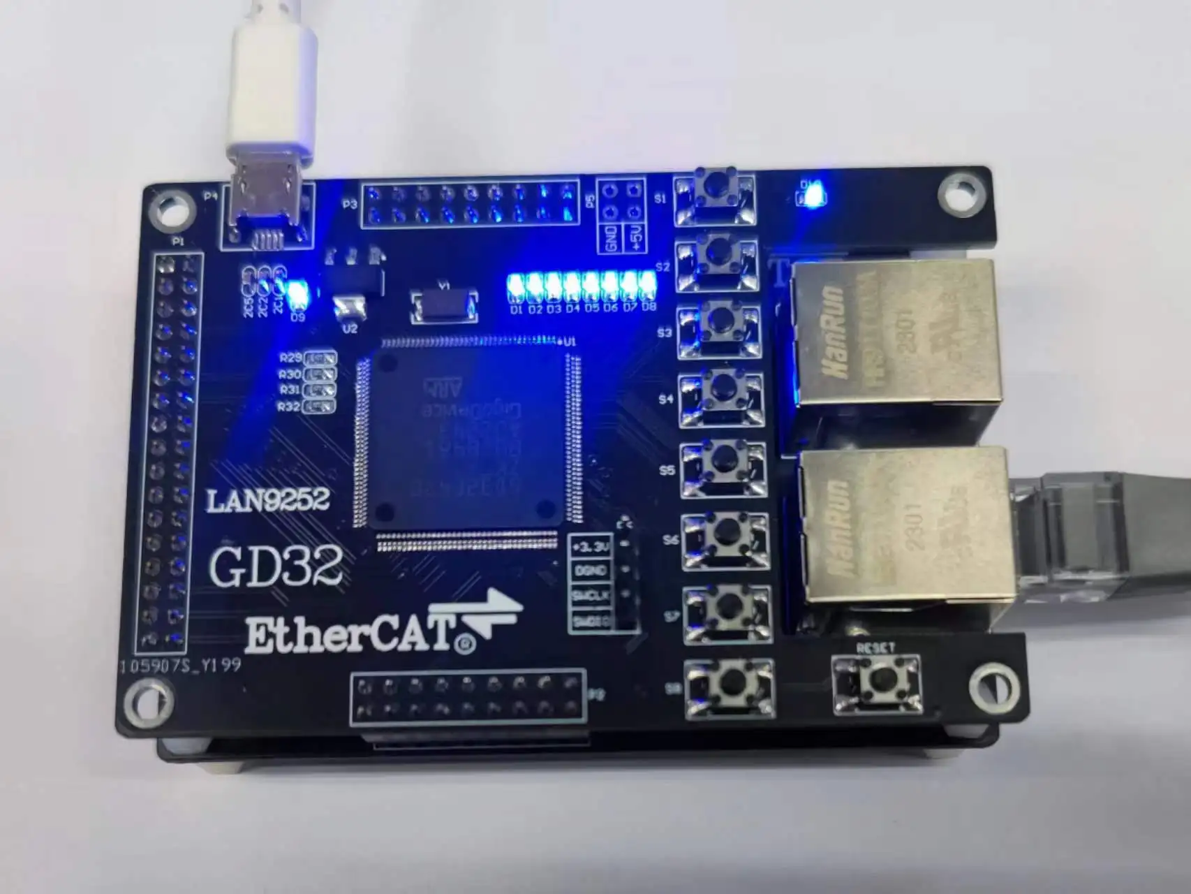

LAN9252 Slave Station GD32F470/GD32F407 Development Board EtherCAT Slave Station 16IO CIA402
