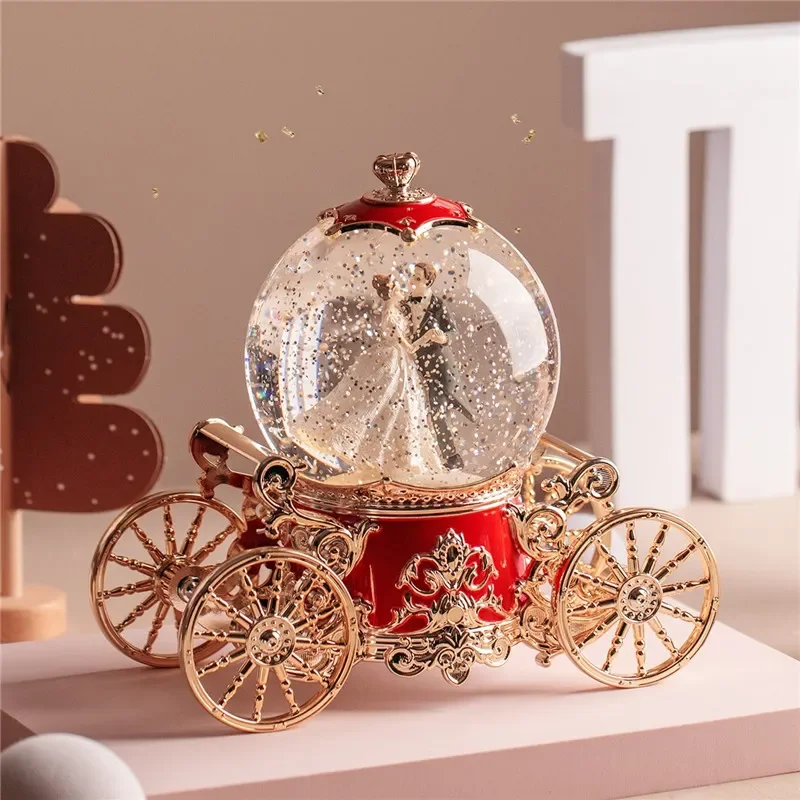 Rotating Crystal Ball Snow Globe Music Box Automatic Melody Ornament Creative Gift for Girls Kids Birthday Decoration Home