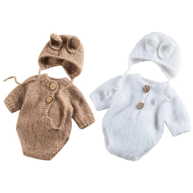 

M76C 1 SET вязаная детская шляпа Romper Set Newborn Photograph