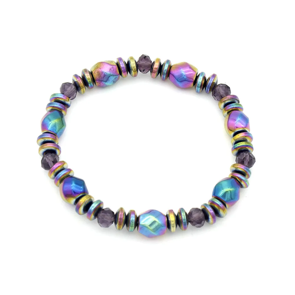 Braccialetto di perline di ematite rivestito di colore arcobaleno braccialetto di perline di cristallo affrontato gioielli fatti a mano per uomini e