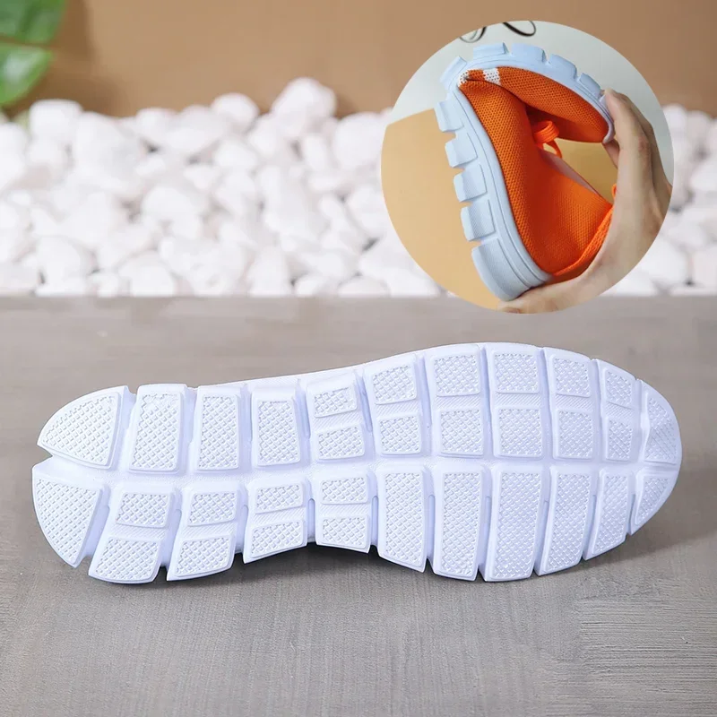 Mesh Knitted Striped Flats Shoes for Women 2024 Summer Lace Up Casual Sneakers Woman Breathable Soft Sole Loafers Plus Size 43 image 6