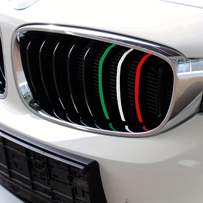 Green White Red Italian Tricolor Sticker Set, Radiator Grille Strip Decals, Universal Decor for Steering Wheel Rearview Mirror