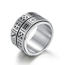Vintage Double Dice Ring Men's Punk Rotatable Lucky Ring Stainless Steel Punk Spinner Ring