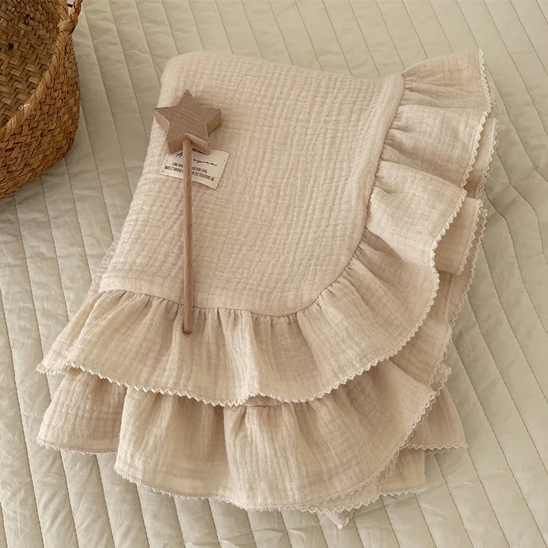 4Layers Baby Swaddle Wrap Cotton Muslin Blankets for Newborn Ruffle Infant Receiving Blanket Swaddle Gauze Bath Towel