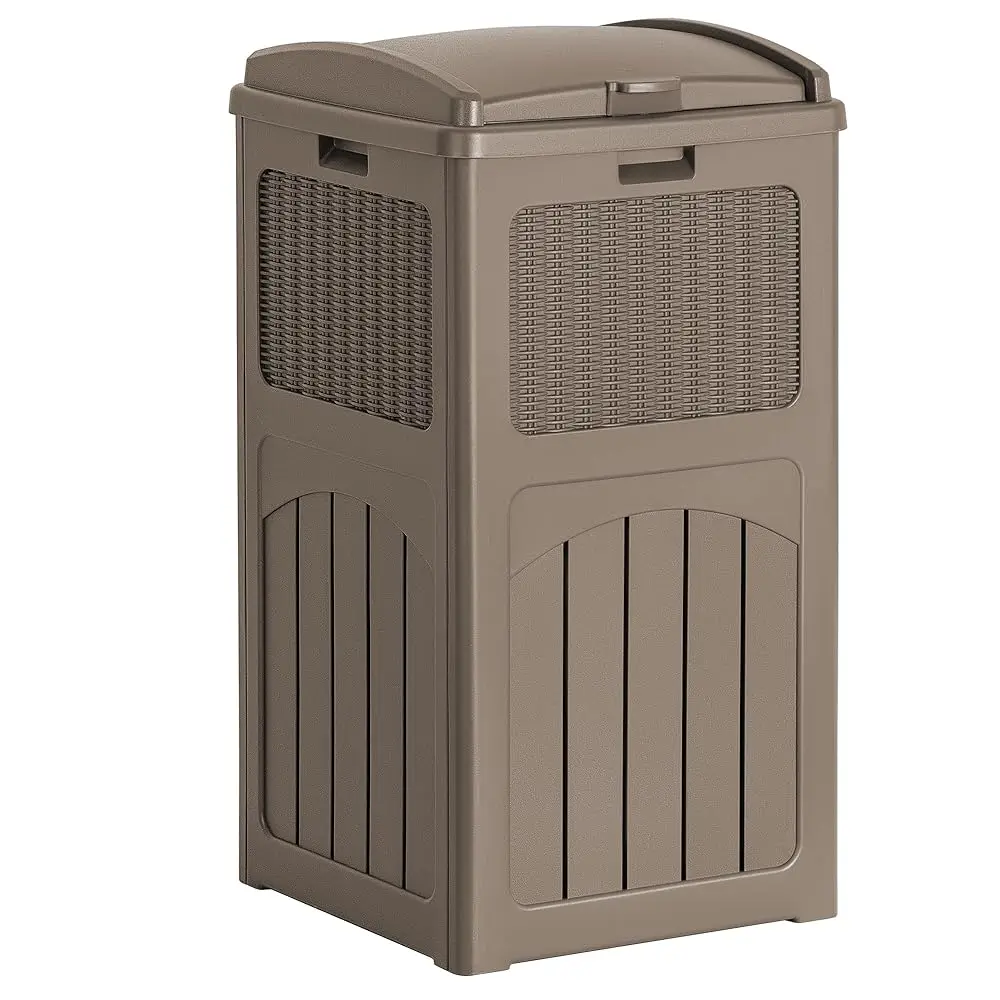 

30 Gallon Trash Can, Resin Outdoor Garbage Can With Lid, Waterproof Hideaway Patio Waste Bins For Outside Use