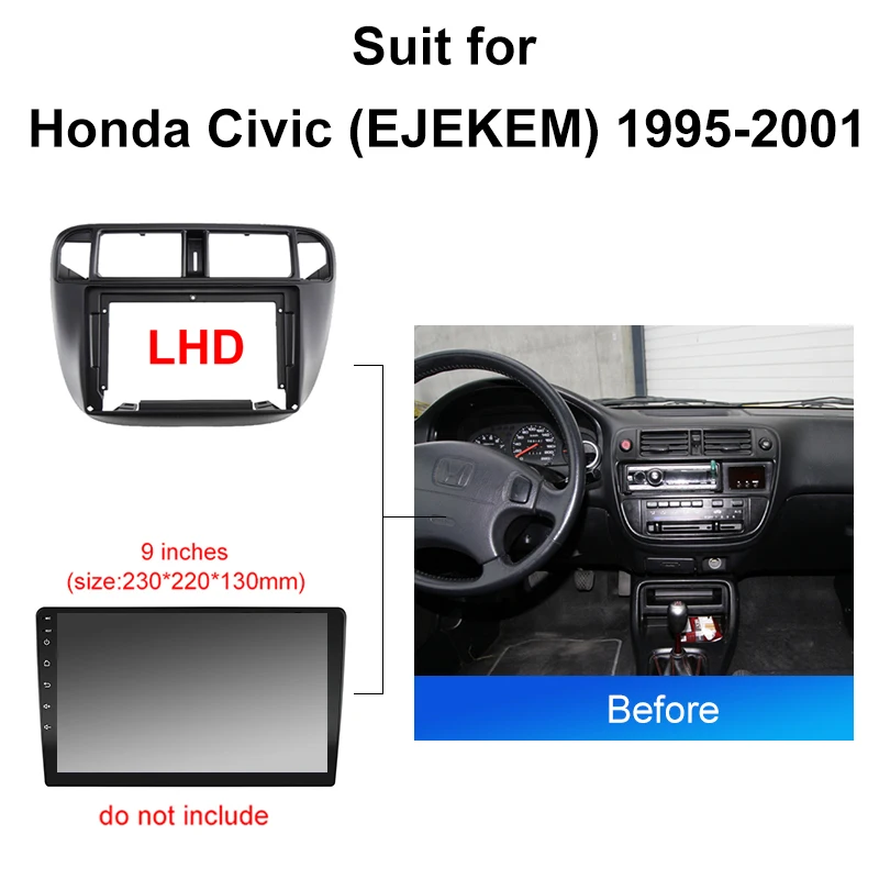 For Honda Civic (EJEKEM) 1995 2001  Android Car Radio Installation Fascia Frame Multimedia Player Panel Dash Mount Kit