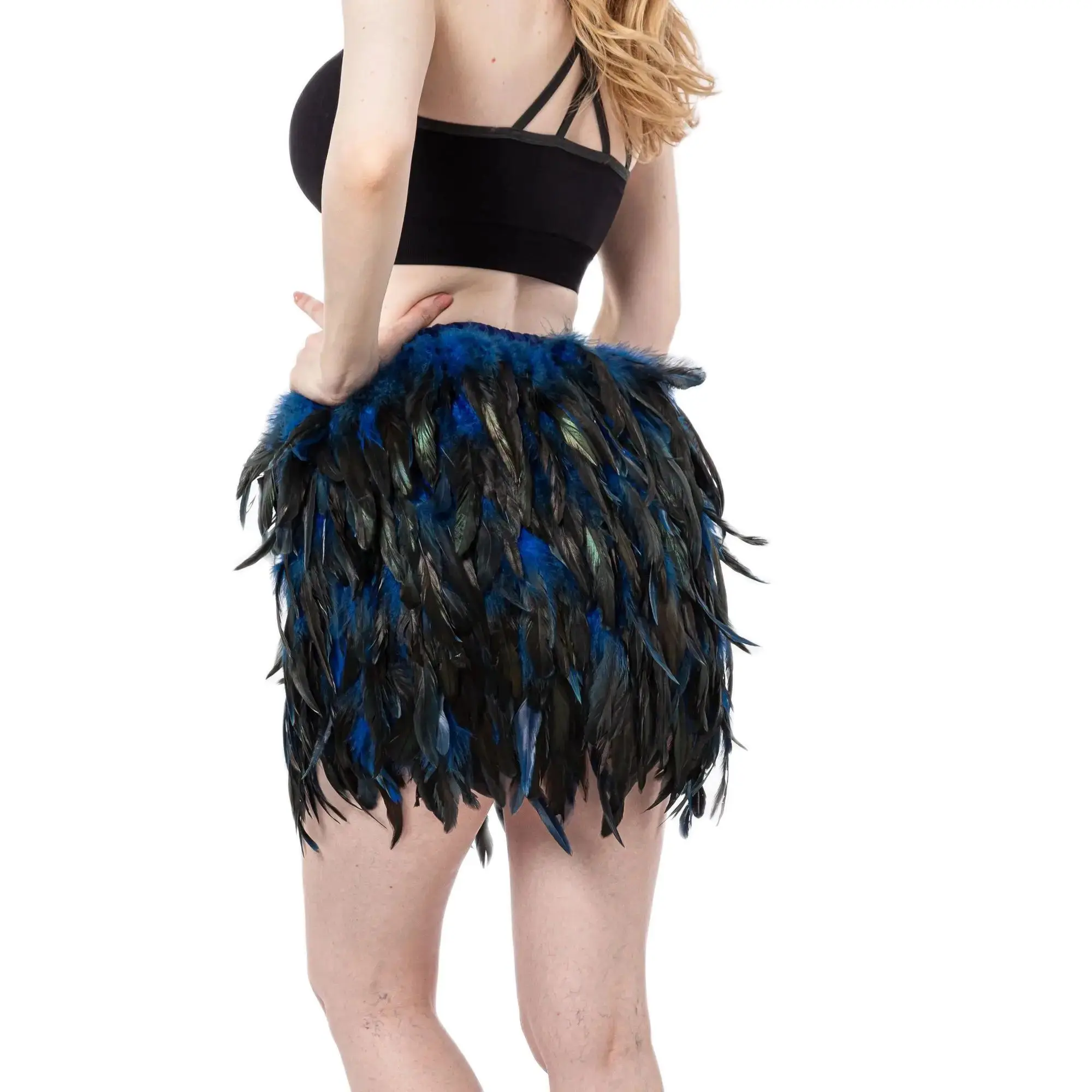 Real Natural Feather Skirt for Women, Multi-Color, Elastic Waist, Dress Costume, Cosplay Cloth, Royal Blue, 210711