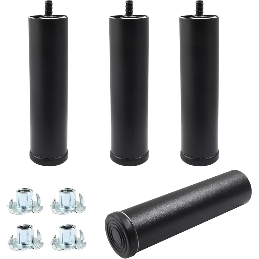 

4 PCS 6 Inch Metal Furniture Legs - Adjustable Height Sofa Replacement Legs with M8 Thread - Round Modern Black Sofa Fe
