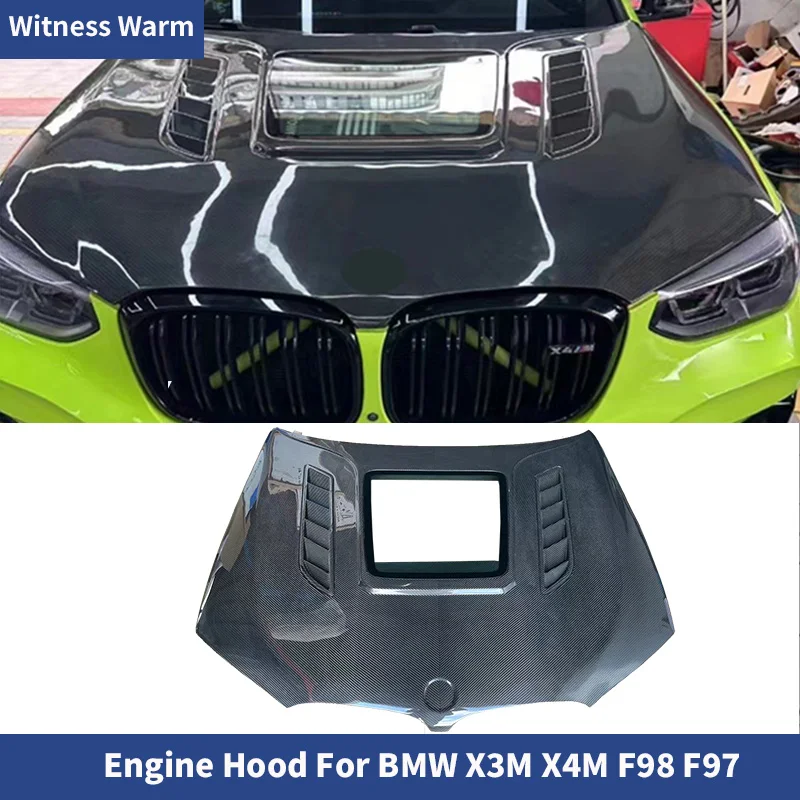 Transparent Dry Carbon Fiber Front Engine Hood Bonnet Cover For BMW F97 X3M F98 X4M Car Body Kit 2019+