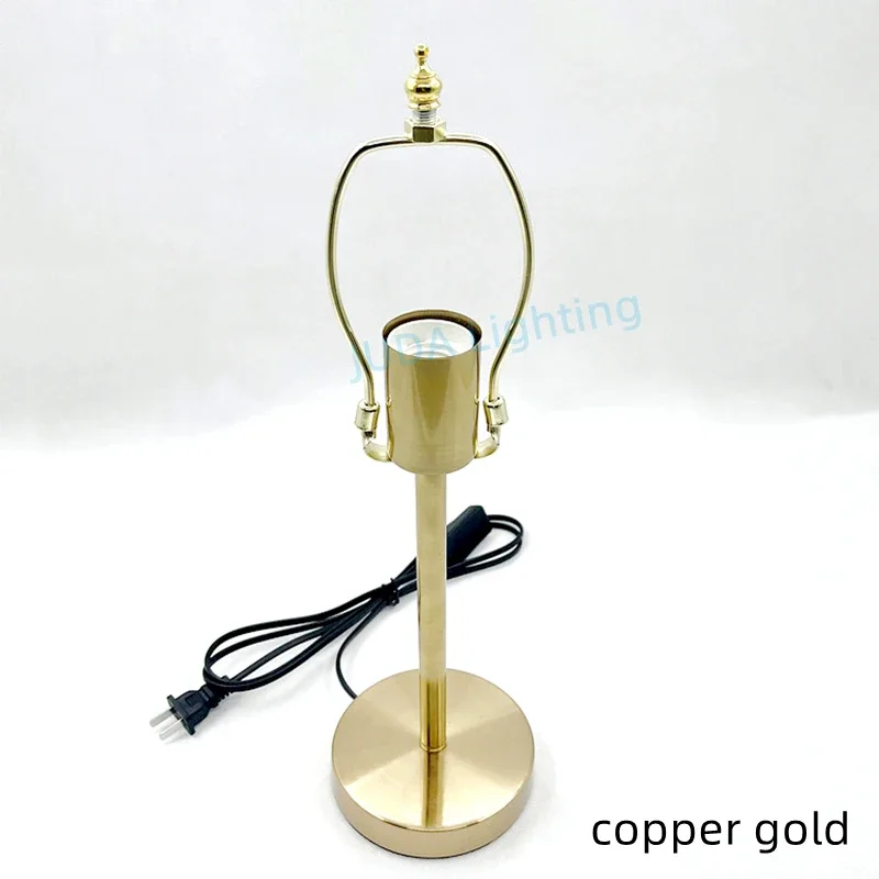 Copper Gold Color Table Lamp Retro Floor Lamp Iron Lamp Base Cable E27 Socket Lamp Holder Desk Lamp Metal Lamp Base with Bracket